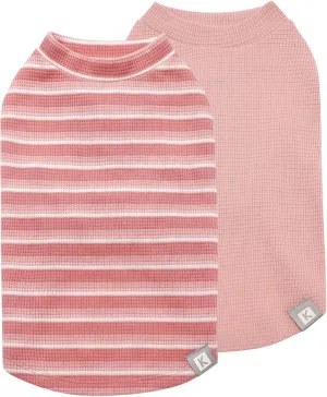 KYEESE 2Pack Waffle Dog Shirts for Small Dogs Stretchy T-Shirts Lightweight Tank Top Sleeveless Striped Vest Breathable Pet Outfit, X-Large, Pink Striped