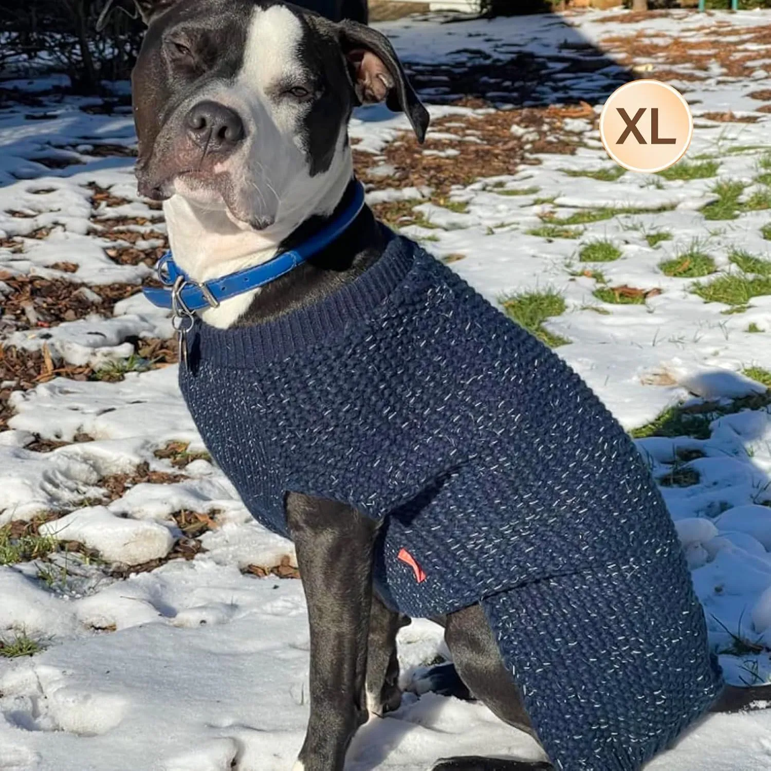KYEESE Dog Sweater Comfy Dog Sweater Medium Size Dog Medium Dog Sweater with Reflective Yarn Warm Dog Coats Stretchy Dog Clothes Pullover Dog Sweater for Medium Dogs Boy, Navyblue, XL