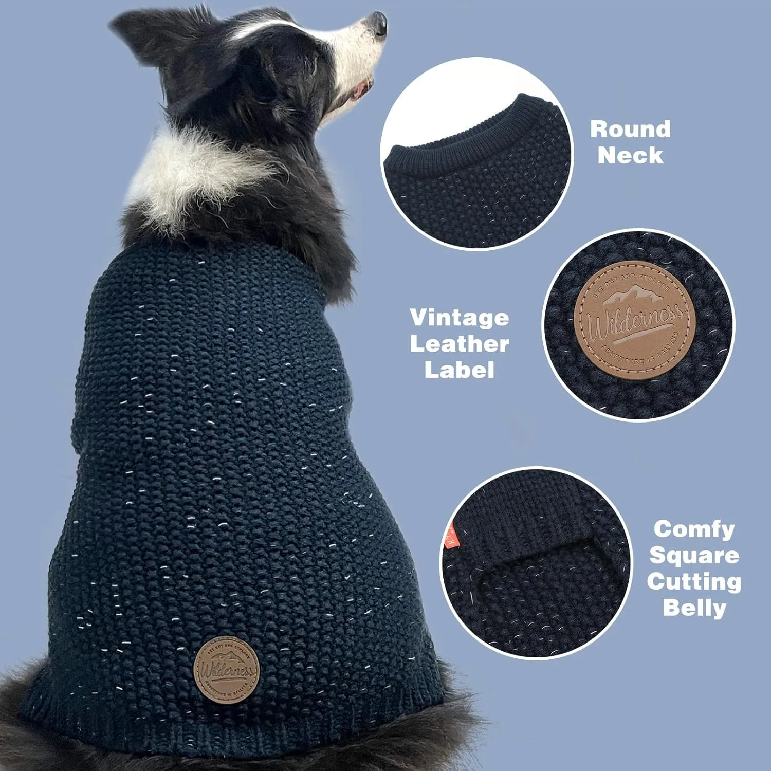 KYEESE Dog Sweater Comfy Dog Sweater Medium Size Dog Medium Dog Sweater with Reflective Yarn Warm Dog Coats Stretchy Dog Clothes Pullover Dog Sweater for Medium Dogs Boy, Navyblue, XL