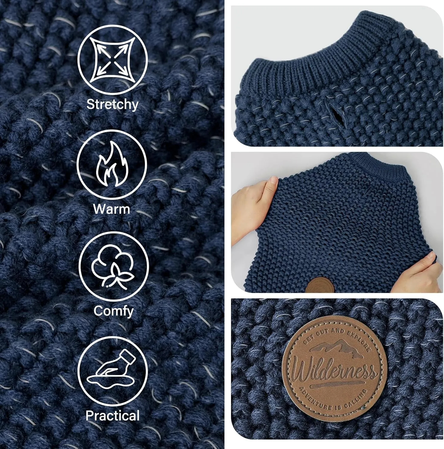 KYEESE Dog Sweater Comfy Dog Sweater Medium Size Dog Medium Dog Sweater with Reflective Yarn Warm Dog Coats Stretchy Dog Clothes Pullover Dog Sweater for Medium Dogs Boy, Navyblue, XL