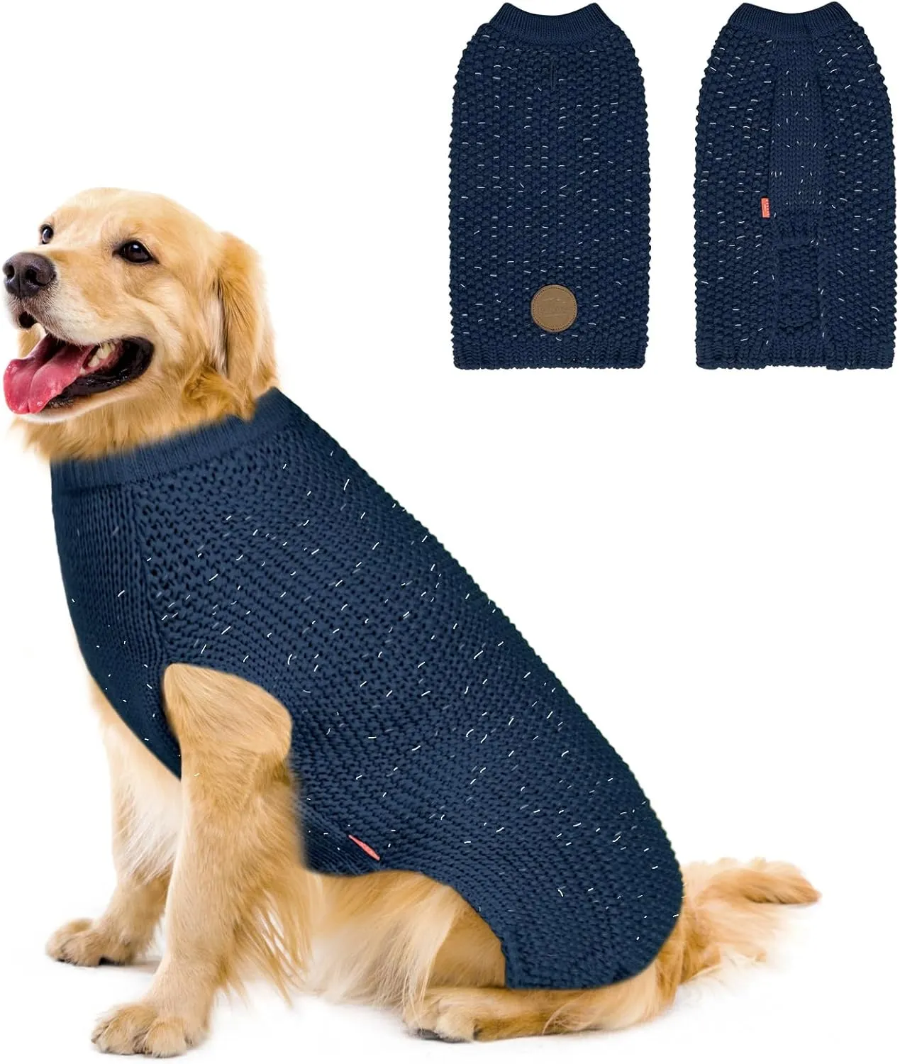 KYEESE Dog Sweater Comfy Dog Sweater Medium Size Dog Medium Dog Sweater with Reflective Yarn Warm Dog Coats Stretchy Dog Clothes Pullover Dog Sweater for Medium Dogs Boy, Navyblue, XL