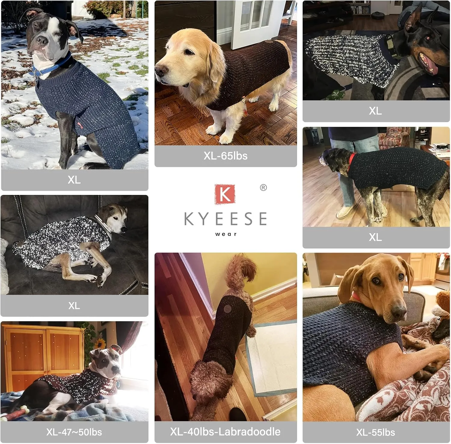 KYEESE Dog Sweater Comfy Dog Sweater Medium Size Dog Medium Dog Sweater with Reflective Yarn Warm Dog Coats Stretchy Dog Clothes Pullover Dog Sweater for Medium Dogs Boy, Navyblue, XL
