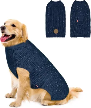 KYEESE Dog Sweater Comfy Dog Sweater Medium Size Dog Medium Dog Sweater with Reflective Yarn Warm Dog Coats Stretchy Dog Clothes Pullover Dog Sweater for Medium Dogs Boy, Navyblue, XL
