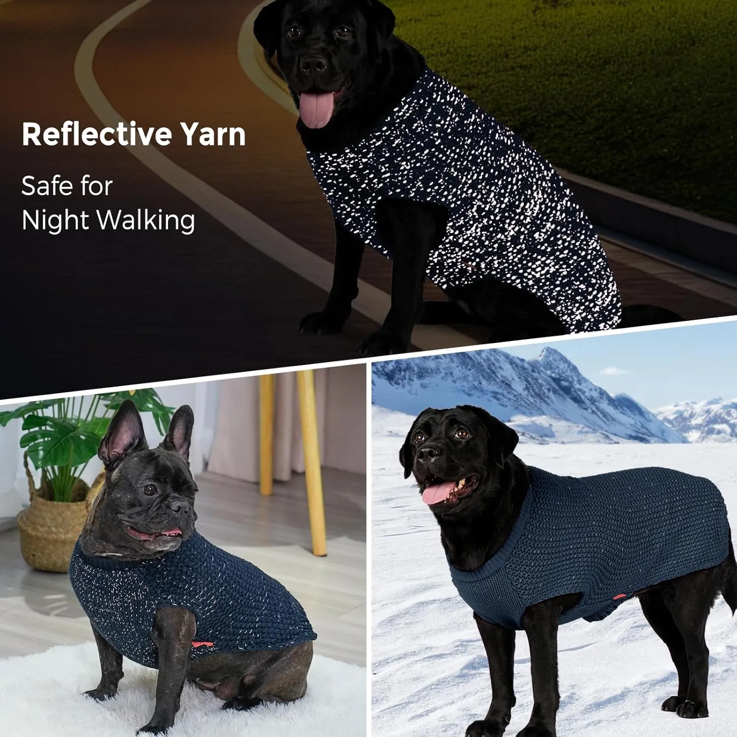 KYEESE Dog Sweater Comfy Dog Sweater Medium Size Dog Medium Dog Sweater with Reflective Yarn Warm Dog Coats Stretchy Dog Clothes Pullover Dog Sweater for Medium Dogs Boy, Navyblue, XL