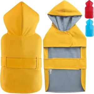 LeerKing Dog Raincoat Hooded Leash Hole 10 Sizes, Waterproof Double Layer Dog rain Coat Jacket with Lining for Small Medium and Large Dog,Yellow,L