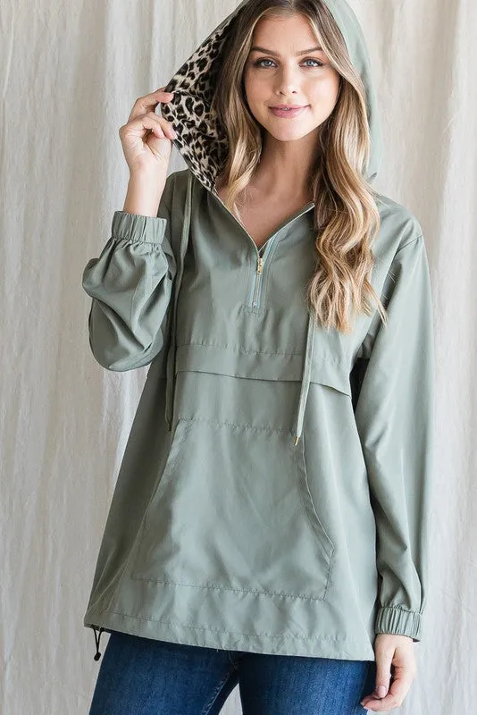 Leopard Lined Windbreaker Hoodie