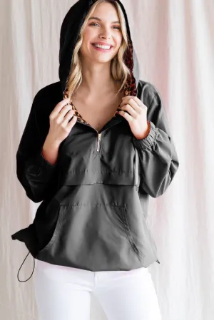 Leopard Lined Windbreaker Hoodie