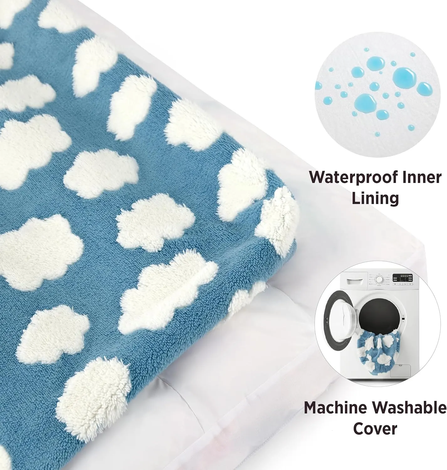 Lesure Cute Small Dog Bed-Thick Shredded Chopped Foam Pet Puppy Bed Indoor with Removable Washable Cover, Modern Fuzzy Plush & Anti Slip Bottom, Blue