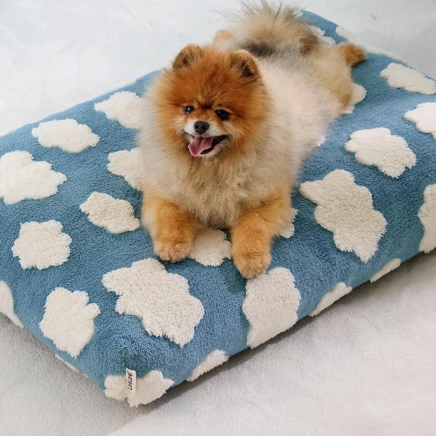 Lesure Cute Small Dog Bed-Thick Shredded Chopped Foam Pet Puppy Bed Indoor with Removable Washable Cover, Modern Fuzzy Plush & Anti Slip Bottom, Blue