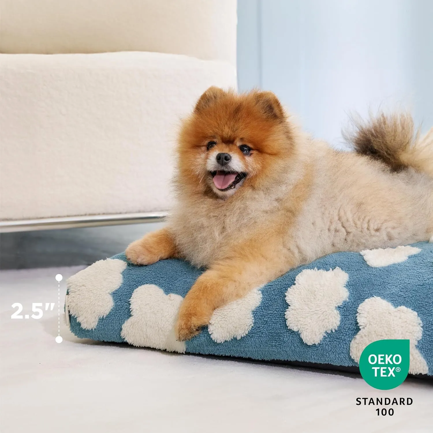 Lesure Cute Small Dog Bed-Thick Shredded Chopped Foam Pet Puppy Bed Indoor with Removable Washable Cover, Modern Fuzzy Plush & Anti Slip Bottom, Blue