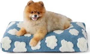 Lesure Cute Small Dog Bed-Thick Shredded Chopped Foam Pet Puppy Bed Indoor with Removable Washable Cover, Modern Fuzzy Plush & Anti Slip Bottom, Blue