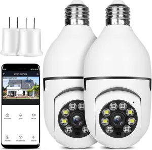 Light Bulb Security Camera Wireless Outdoor Indoor 2.4G 2K Wifi Security Cameras for Home Security 360 PTZ Camera Motion Detection and Alarm Two-Way Audio Based E27 Light Bulb Socket IP65 Waterproof