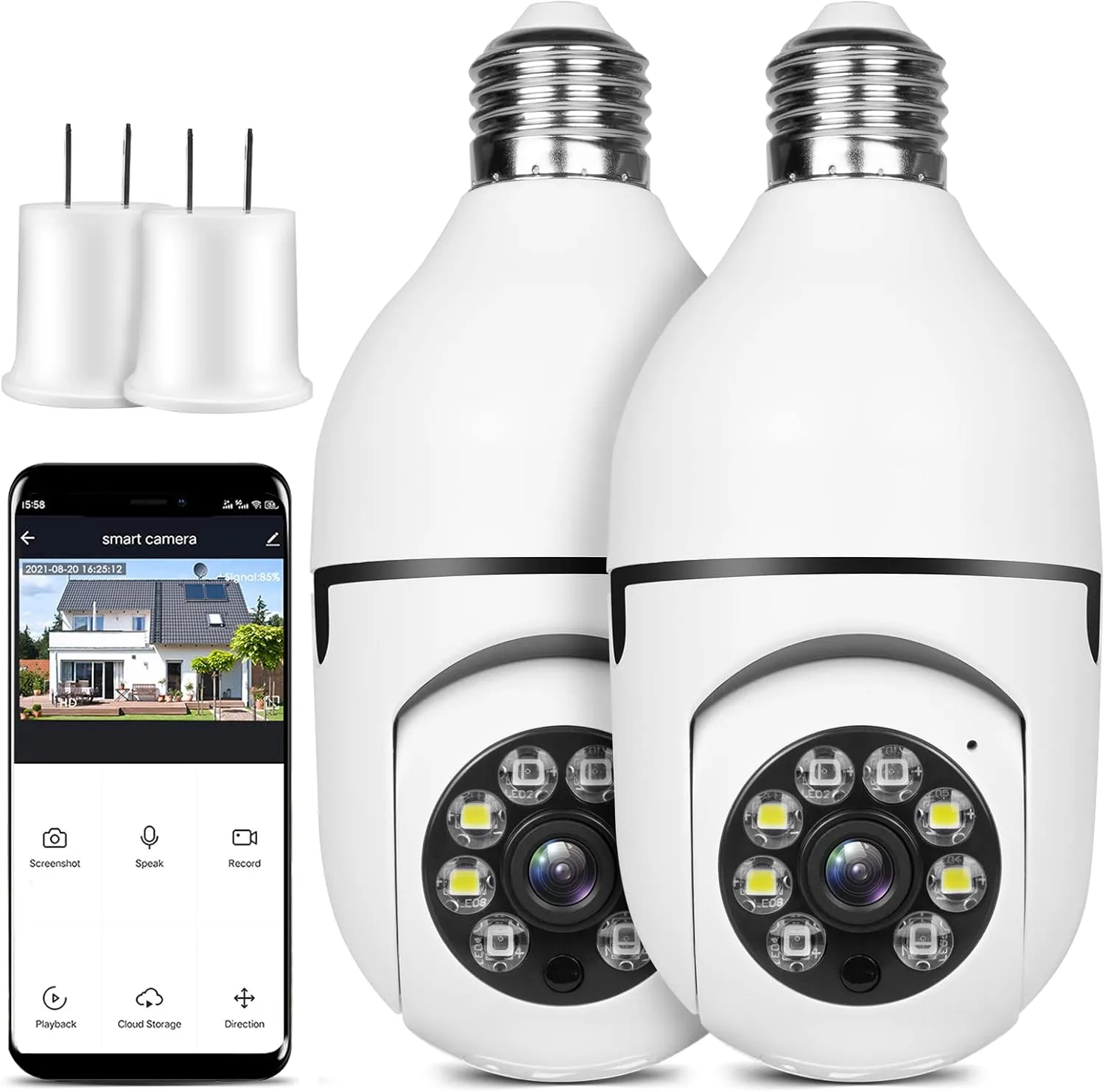 Light Bulb Security Camera Wireless Outdoor Indoor 2.4G 2K Wifi Security Cameras for Home Security 360 PTZ Camera Motion Detection and Alarm Two-Way Audio Based E27 Light Bulb Socket IP65 Waterproof