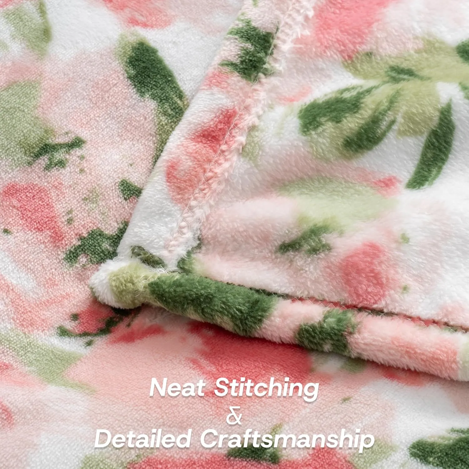 Luxury Printed Fleece Warm Blanket, Soft Lightweight Velvety Plush Throw for Couch and Bed, Cozy Comfy for All Seasons(Ivory Pink Flowers, 10890 Inches)