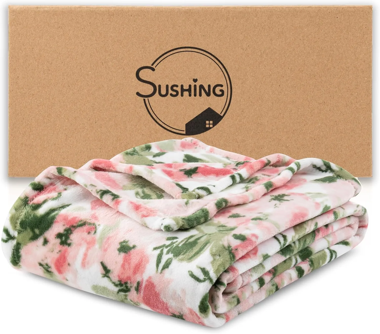 Luxury Printed Fleece Warm Blanket, Soft Lightweight Velvety Plush Throw for Couch and Bed, Cozy Comfy for All Seasons(Ivory Pink Flowers, 10890 Inches)