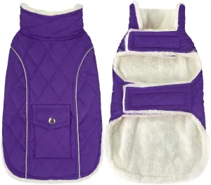 Malier Winter Coat, Windproof Cold Weather Coat with Real Pocket, Extra Warm Dog Fleece Jacket Reflective Clothes for Small to Large Dogs and Puppies (Purple, Large)