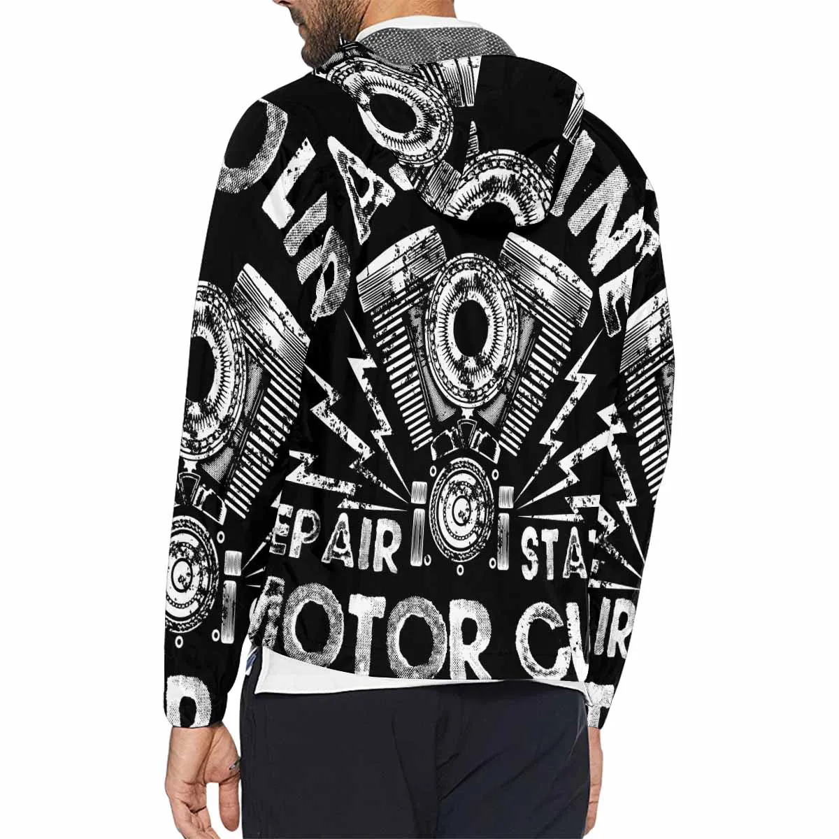 Men's Windbreaker printed gasoline repair station