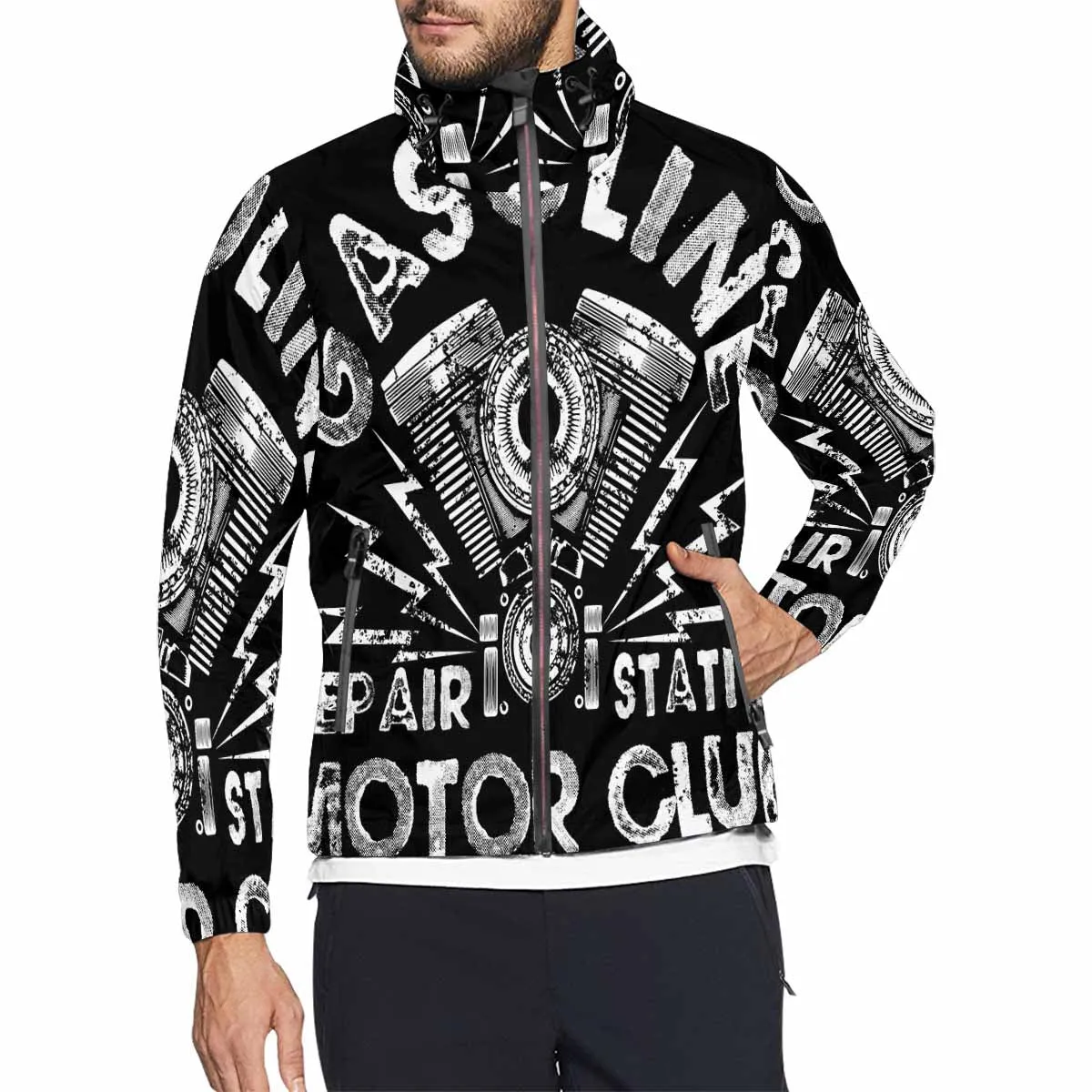 Men's Windbreaker printed gasoline repair station