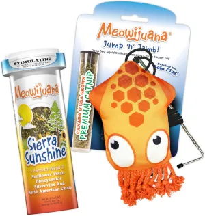 Meowijuana | Jump 'n' Jamb Deep Sea Squid Door Hanger Toy and Sierra Sunshine Catnip Blend | Promotes Play and Cat Health | Includes North American Organic Catnip