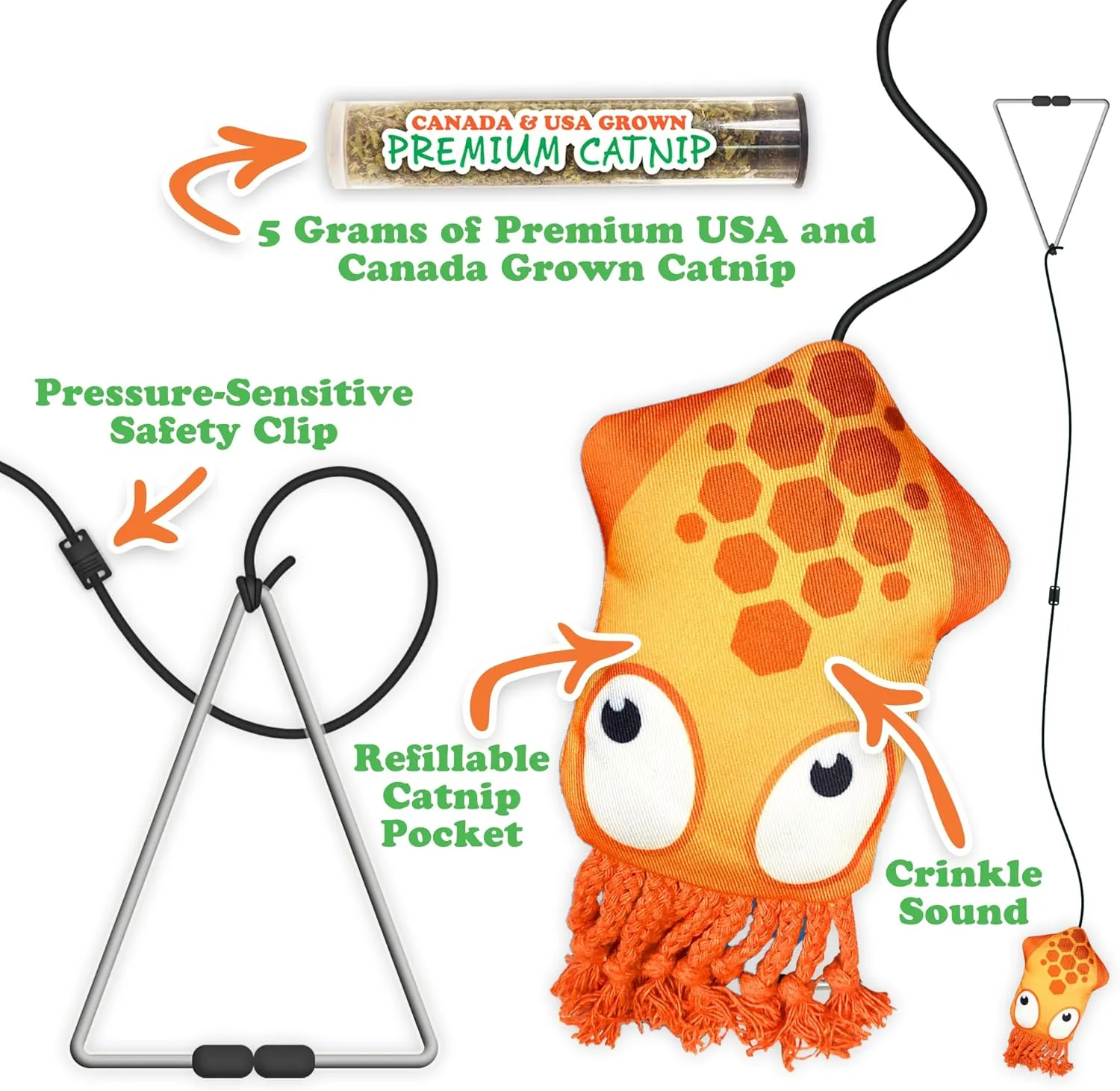 Meowijuana | Jump 'n' Jamb Deep Sea Squid Door Hanger Toy and Sierra Sunshine Catnip Blend | Promotes Play and Cat Health | Includes North American Organic Catnip