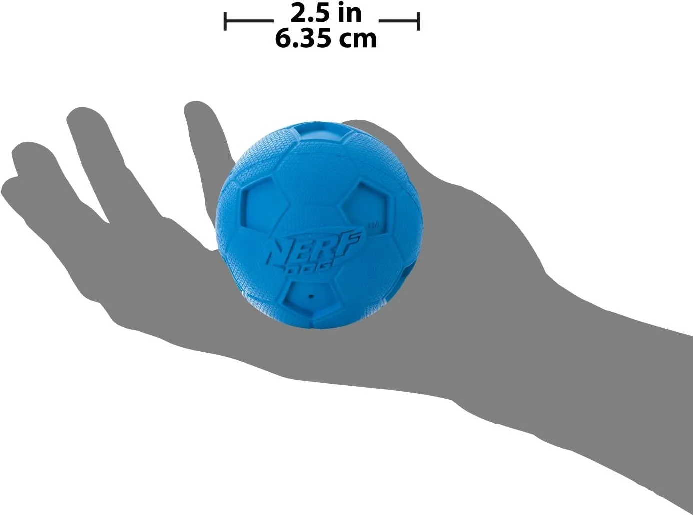 Nerf Dog Soccer Ball Dog Toy with Interactive Squeaker, Lightweight, Durable and Water Resistant, 2.5 Inches, For Medium/Large Breeds, Two Pack, Blue and Red