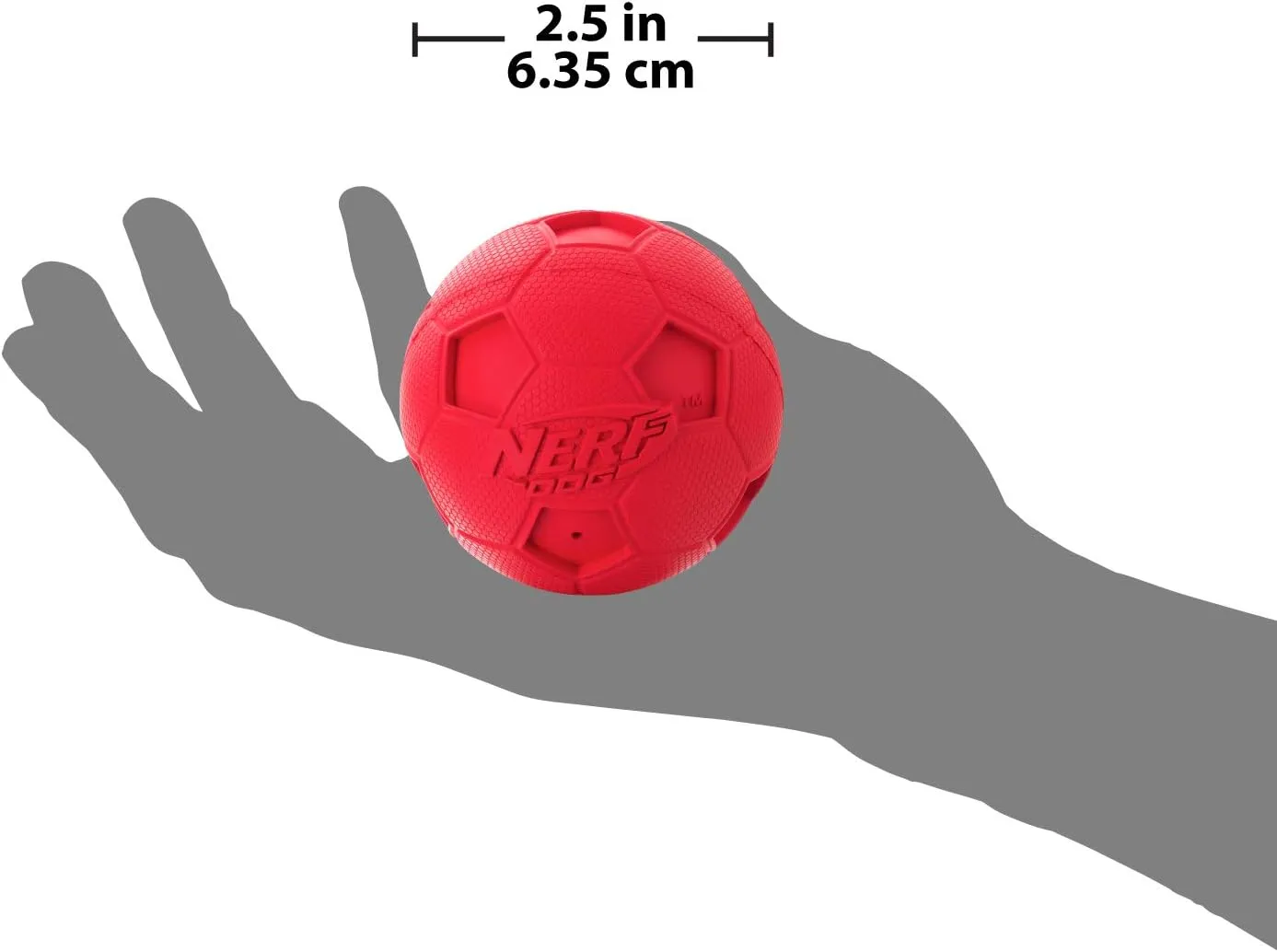 Nerf Dog Soccer Ball Dog Toy with Interactive Squeaker, Lightweight, Durable and Water Resistant, 2.5 Inches, For Medium/Large Breeds, Two Pack, Blue and Red