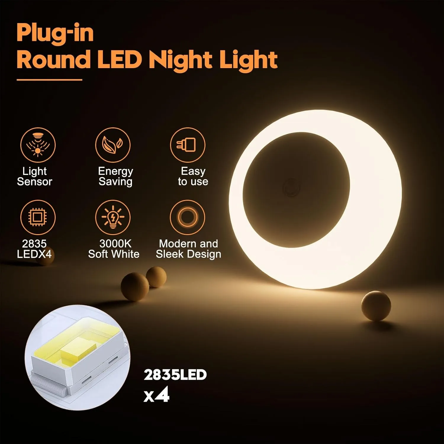 Night Light, Night Lights Plug into Wall, Dusk to Dawn Sensor Warm White Led Night Light 0.5W, 2 Pack Nightlight for Adults, Bedroom, Bathroom, Hallway, Kitchen