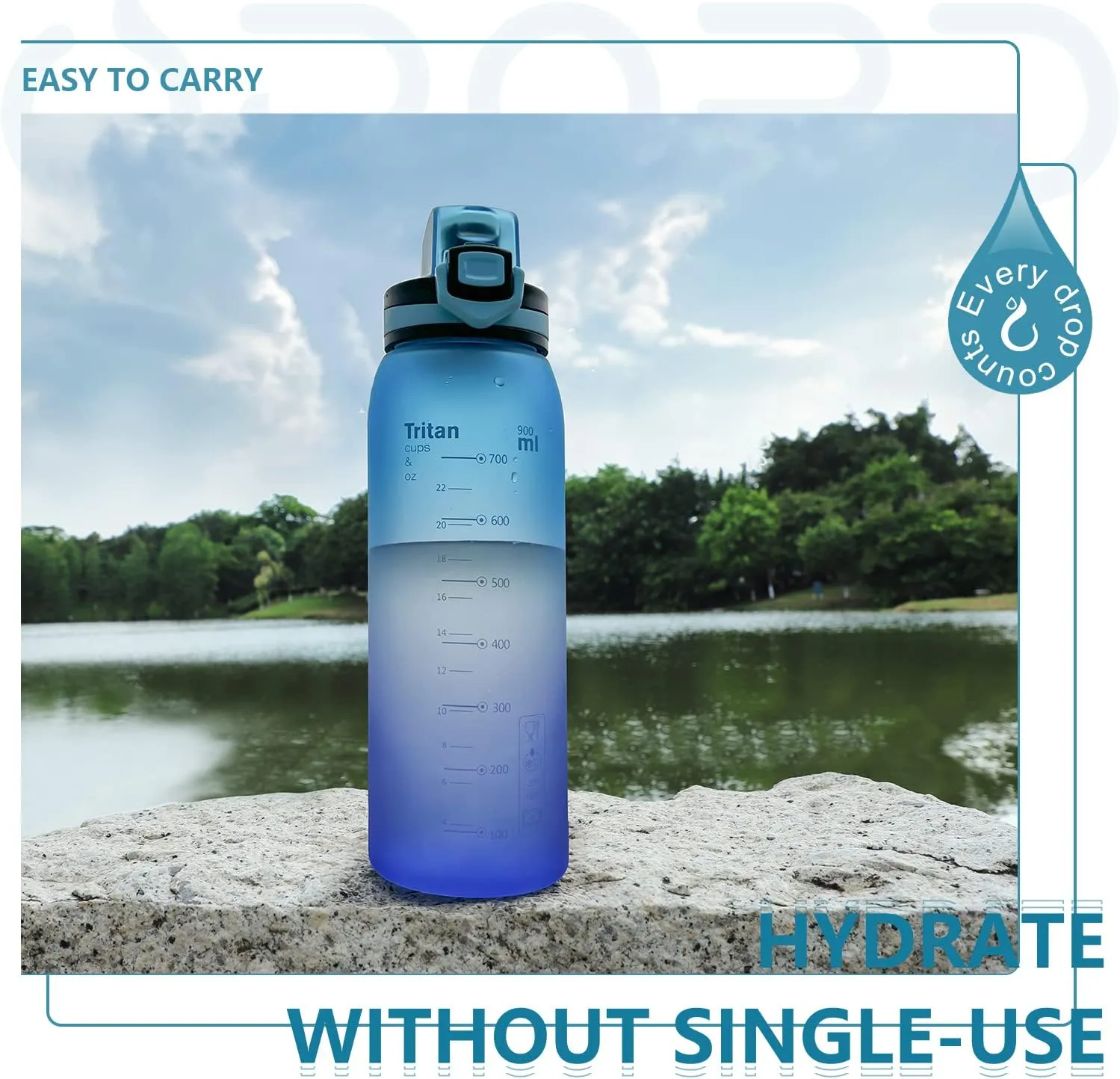 Opard 30oz/32oz Sports Water Bottle with Leak Proof Flip Top Lid BPA Free Tritan Reusable Plastic for Gym and Outdoor, Travel Water Bottle with Straw