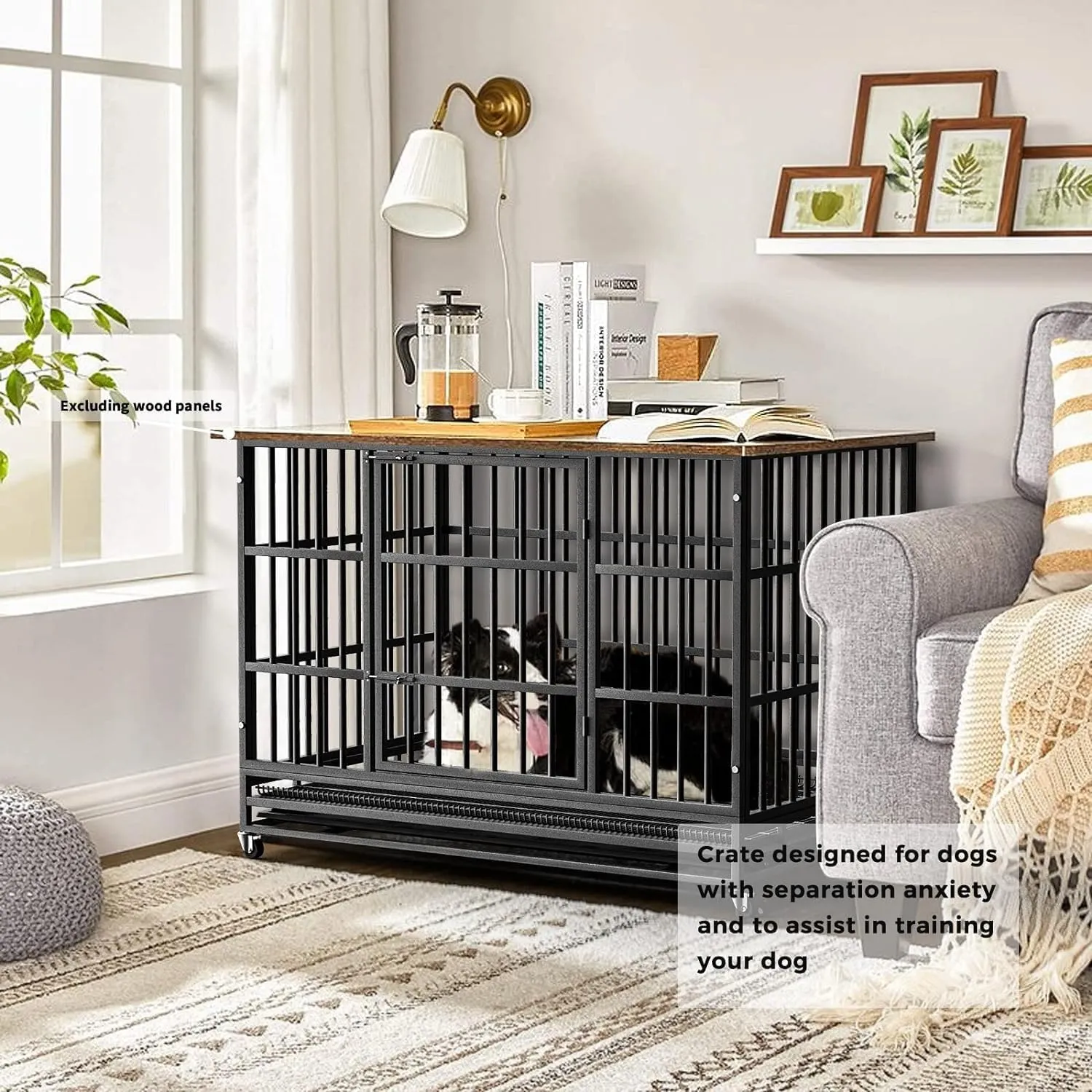 Otaid 48 Inch Heavy Duty Dog Crate Cage Kennel with Wheels, High Anxiety Indestructible Dog Crate, Sturdy Locks Design, Double Door and Removable Tray, Extra Large XL XXL Dog