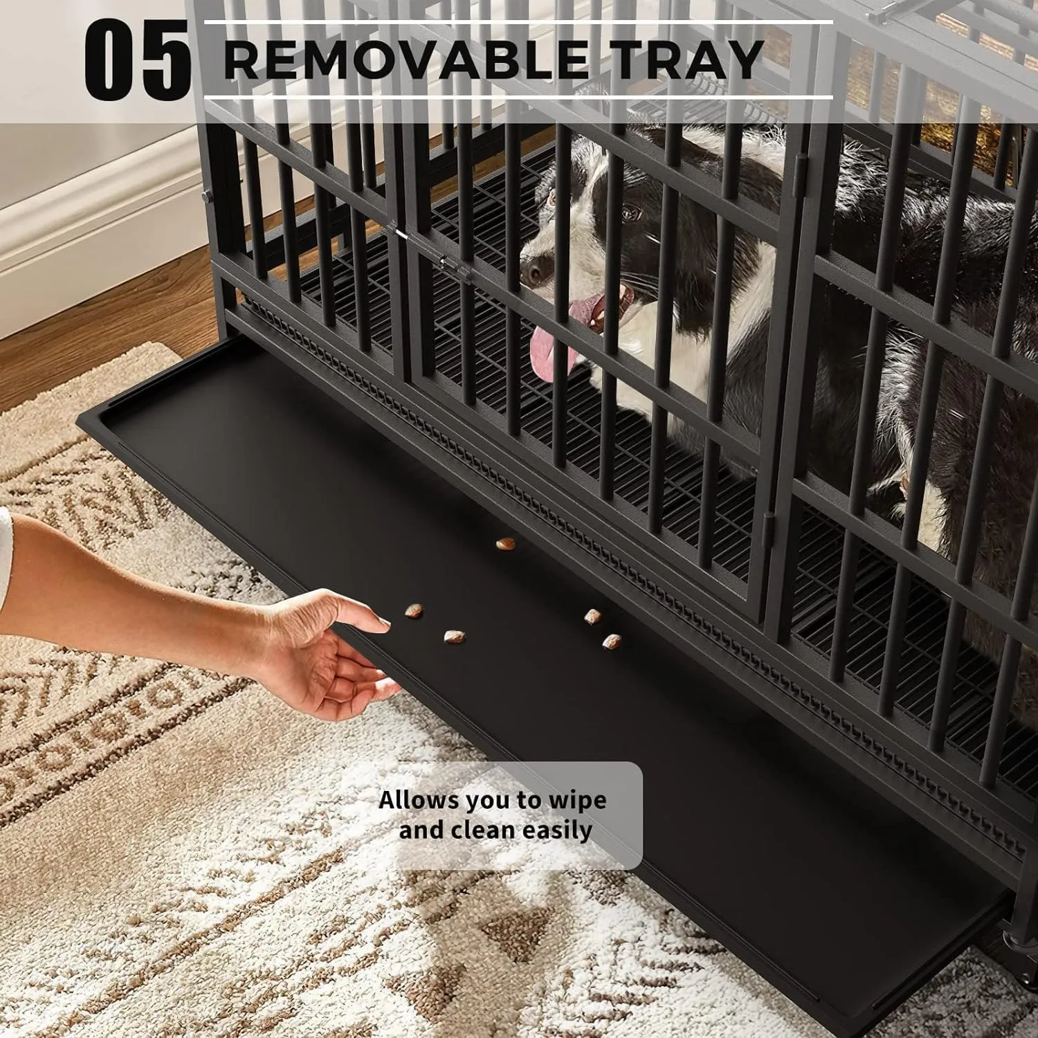 Otaid 48 Inch Heavy Duty Dog Crate Cage Kennel with Wheels, High Anxiety Indestructible Dog Crate, Sturdy Locks Design, Double Door and Removable Tray, Extra Large XL XXL Dog