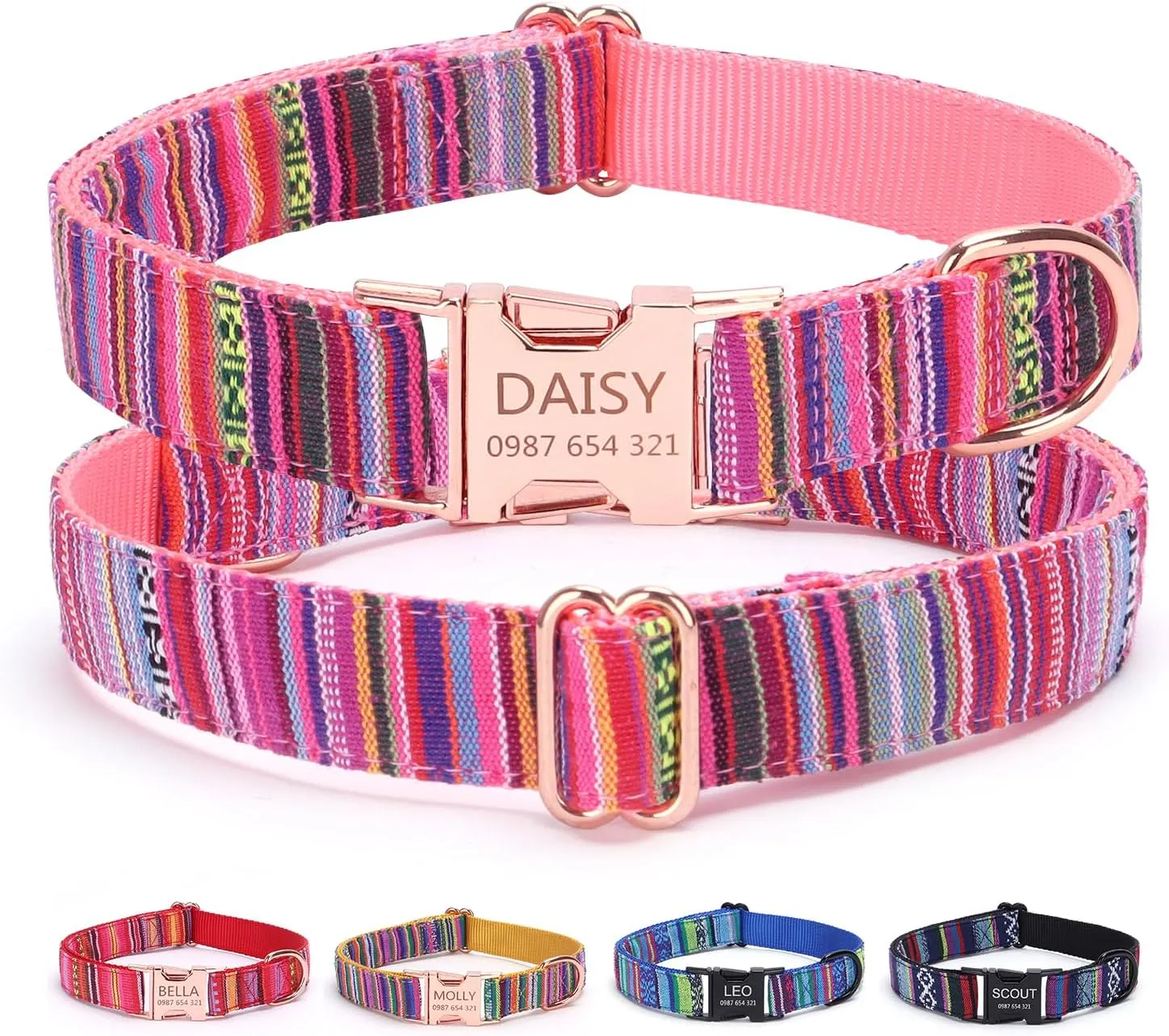 Personalized Dog Collars Custom for Large Dogs Medium Dogs, Strong and Thick Nylon Material for Male and Female Breed with Engraved ID Tag Name Plate and Phone Number/Heavy Duty Adjustable Dog Collars
