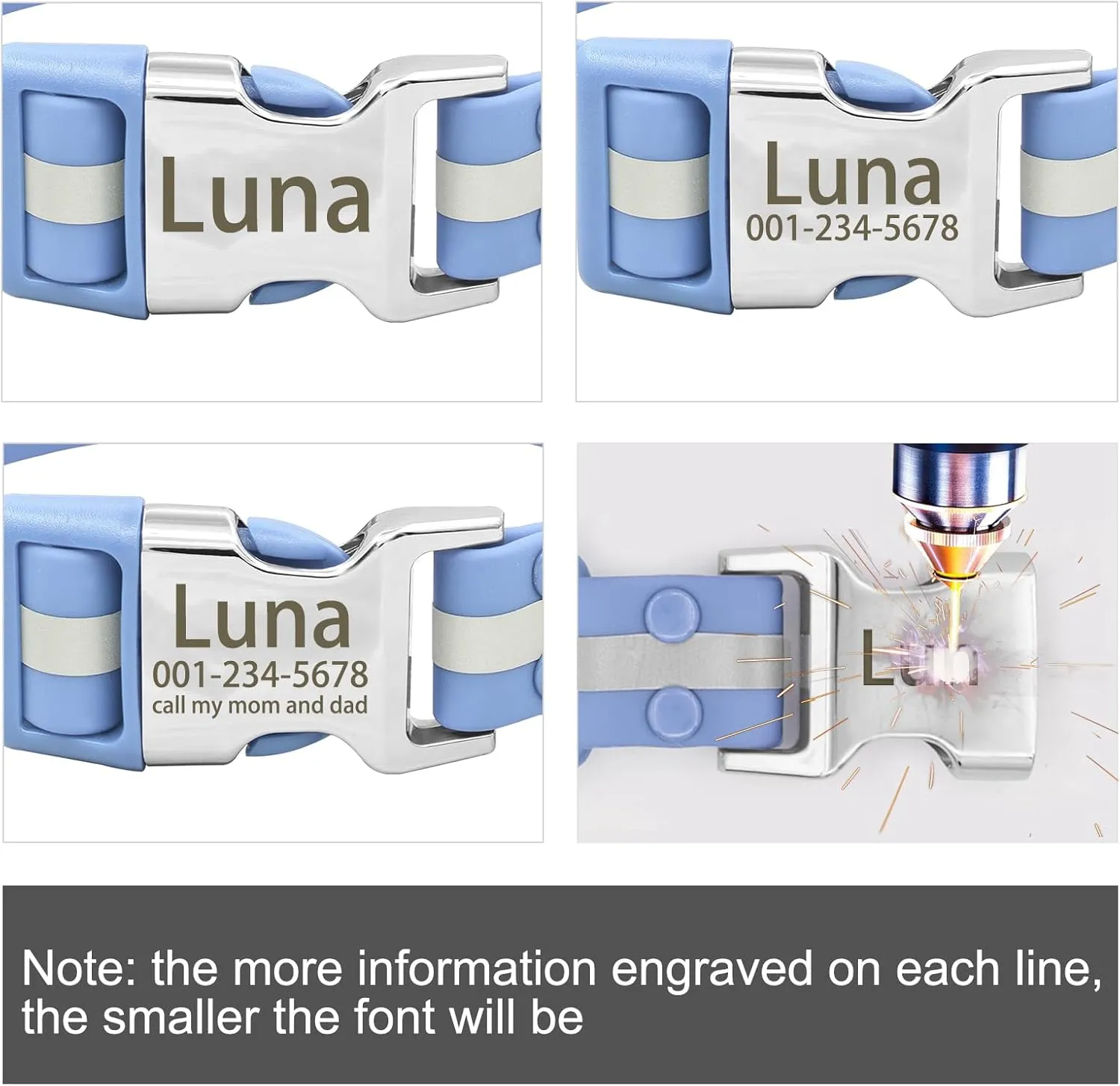 Personalized Waterproof & Reflective Dog Collar with Name Plate,Custom Easy Clean PVC Dog Collar with Buckle Engraved ID Name and Number (S(Width:3/5'', Fit 10.5''-16.5''),Light Blue)