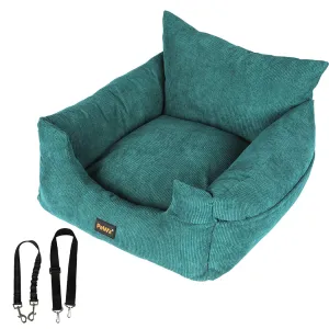 Pet Car Booster Seat Dog Protector Portable Travel Bed with Removable Cover - Green M