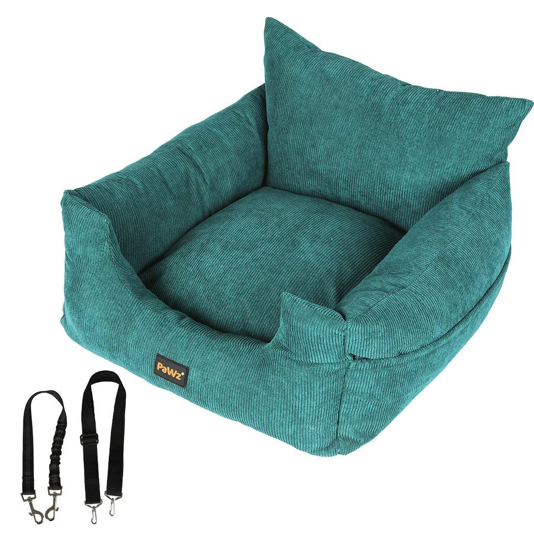 Pet Car Booster Seat Dog Protector Portable Travel Bed with Removable Cover - Green M
