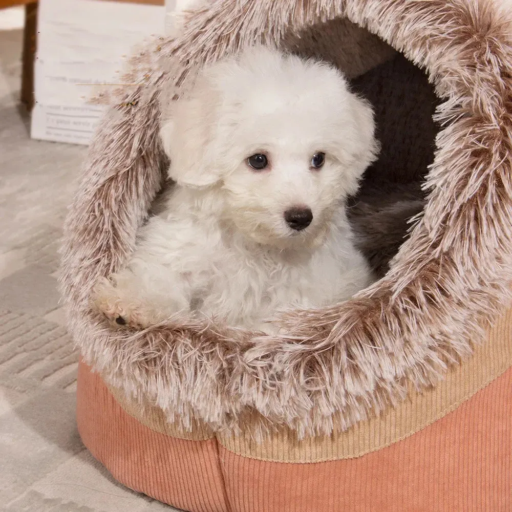 Pet Dog Cat Bearer's Nest Plush Bed - Semi-Enclosed Cat Nest for Deep Sleep Comfort in Winter, Soft Kennel Little Mat Basket