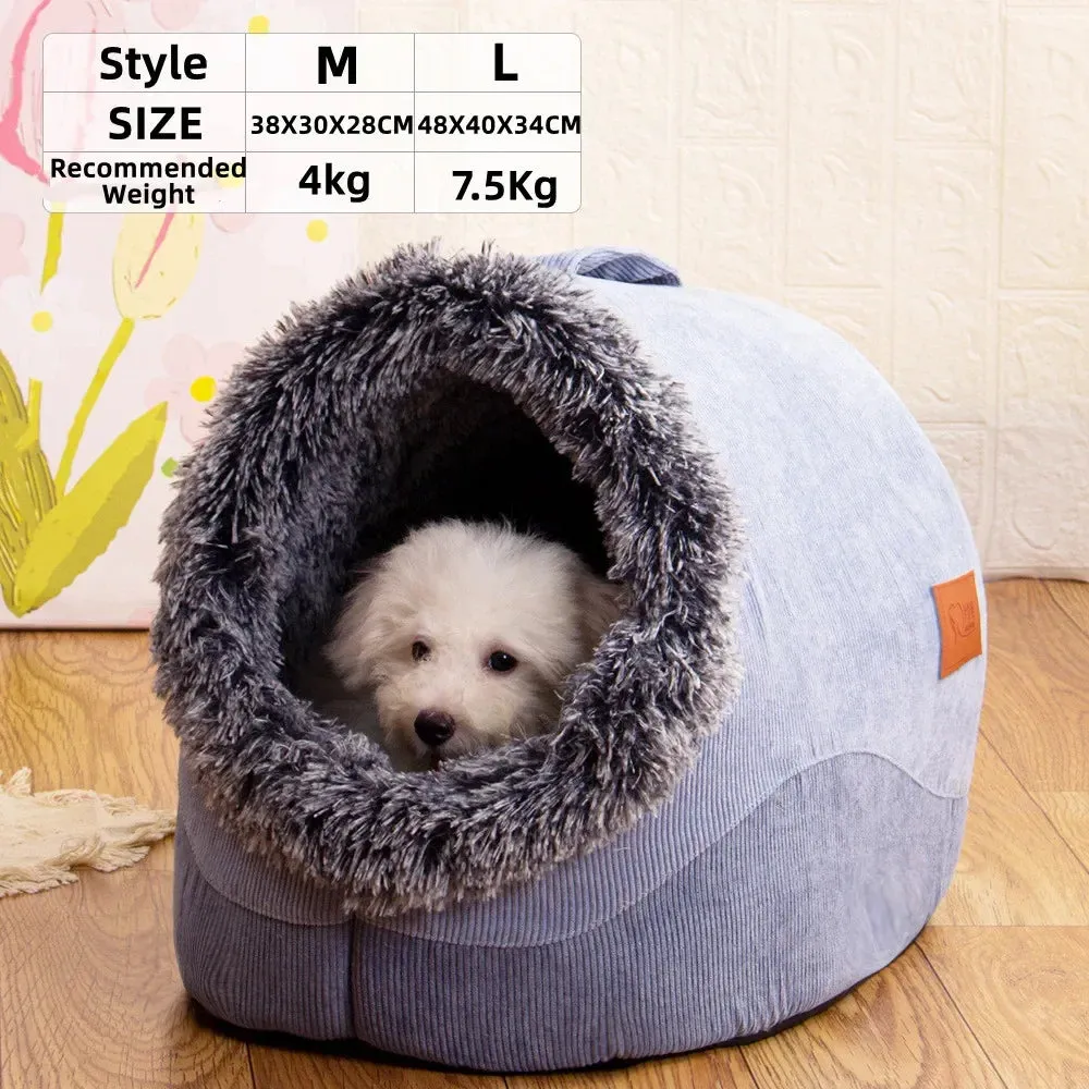 Pet Dog Cat Bearer's Nest Plush Bed - Semi-Enclosed Cat Nest for Deep Sleep Comfort in Winter, Soft Kennel Little Mat Basket