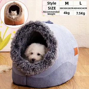 Pet Dog Cat Bearer's Nest Plush Bed - Semi-Enclosed Cat Nest for Deep Sleep Comfort in Winter, Soft Kennel Little Mat Basket