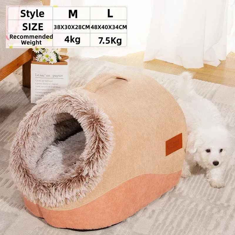 Pet Dog Cat Bearer's Nest Plush Bed - Semi-Enclosed Cat Nest for Deep Sleep Comfort in Winter, Soft Kennel Little Mat Basket