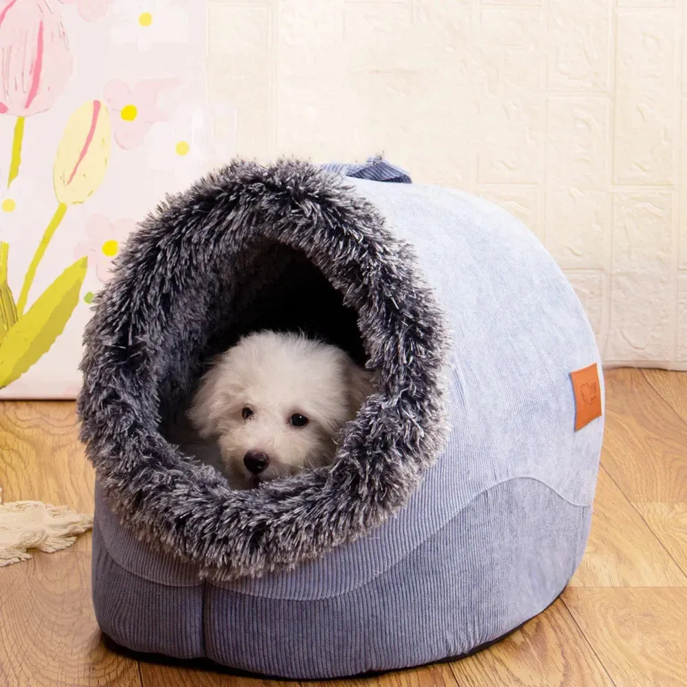 Pet Dog Cat Bearer's Nest Plush Bed - Semi-Enclosed Cat Nest for Deep Sleep Comfort in Winter, Soft Kennel Little Mat Basket