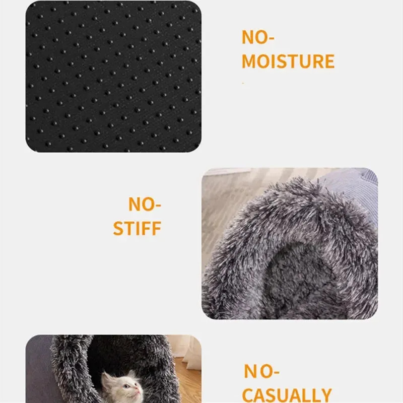 Pet Dog Cat Bearer's Nest Plush Bed - Semi-Enclosed Cat Nest for Deep Sleep Comfort in Winter, Soft Kennel Little Mat Basket