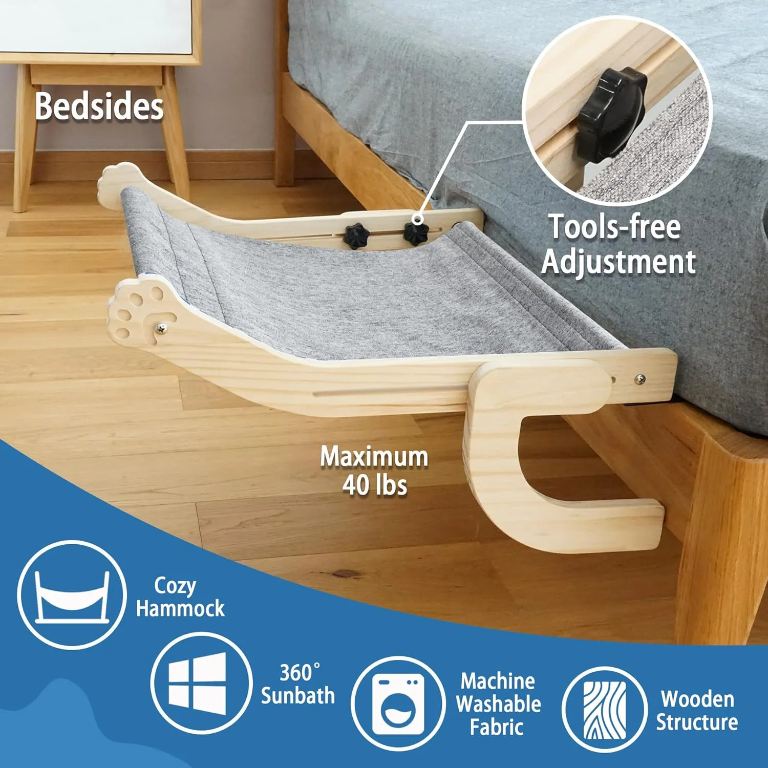 PETKARAY Cat Hammock for Windowsill, Indoor Window Shelves and Seat, Adjustable Perch for Large Cats, Grey