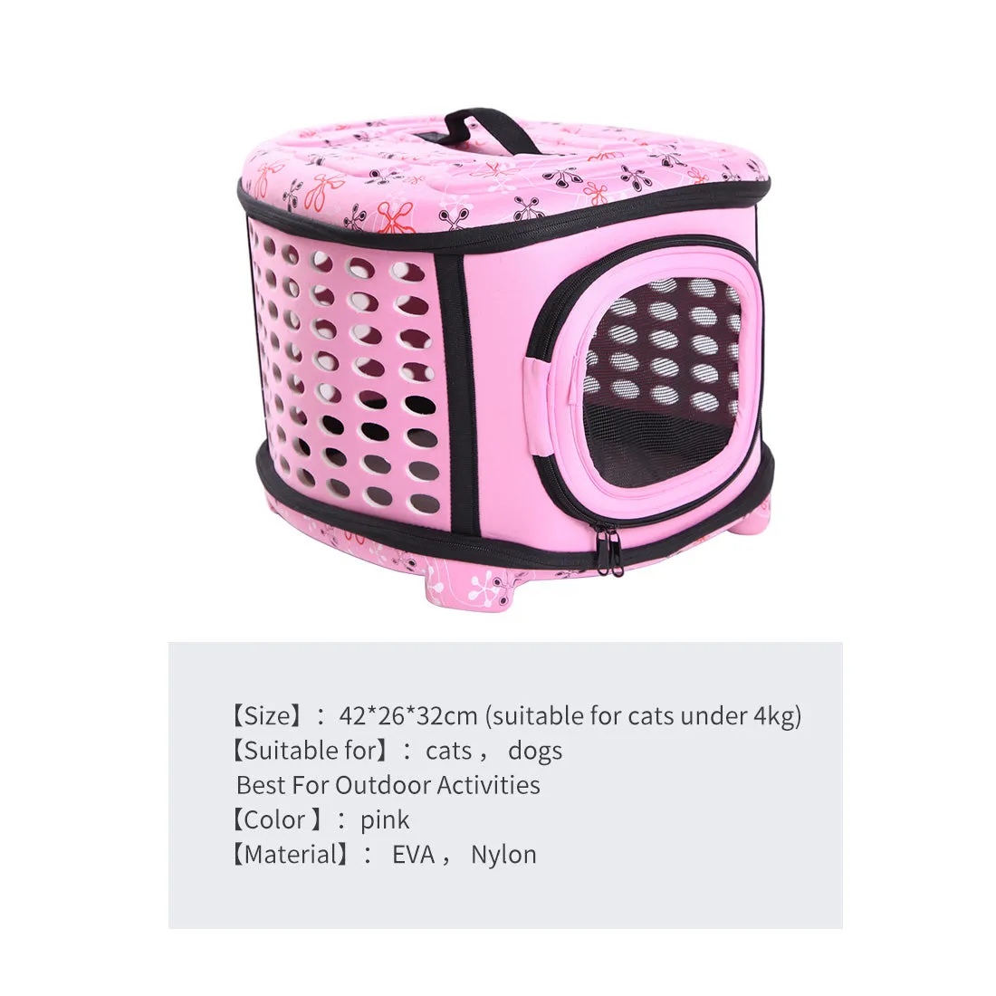 Pink Foldable Pet Carrier Bag Soft Dog Crate Cat Cage Kennel Tent House Portable
