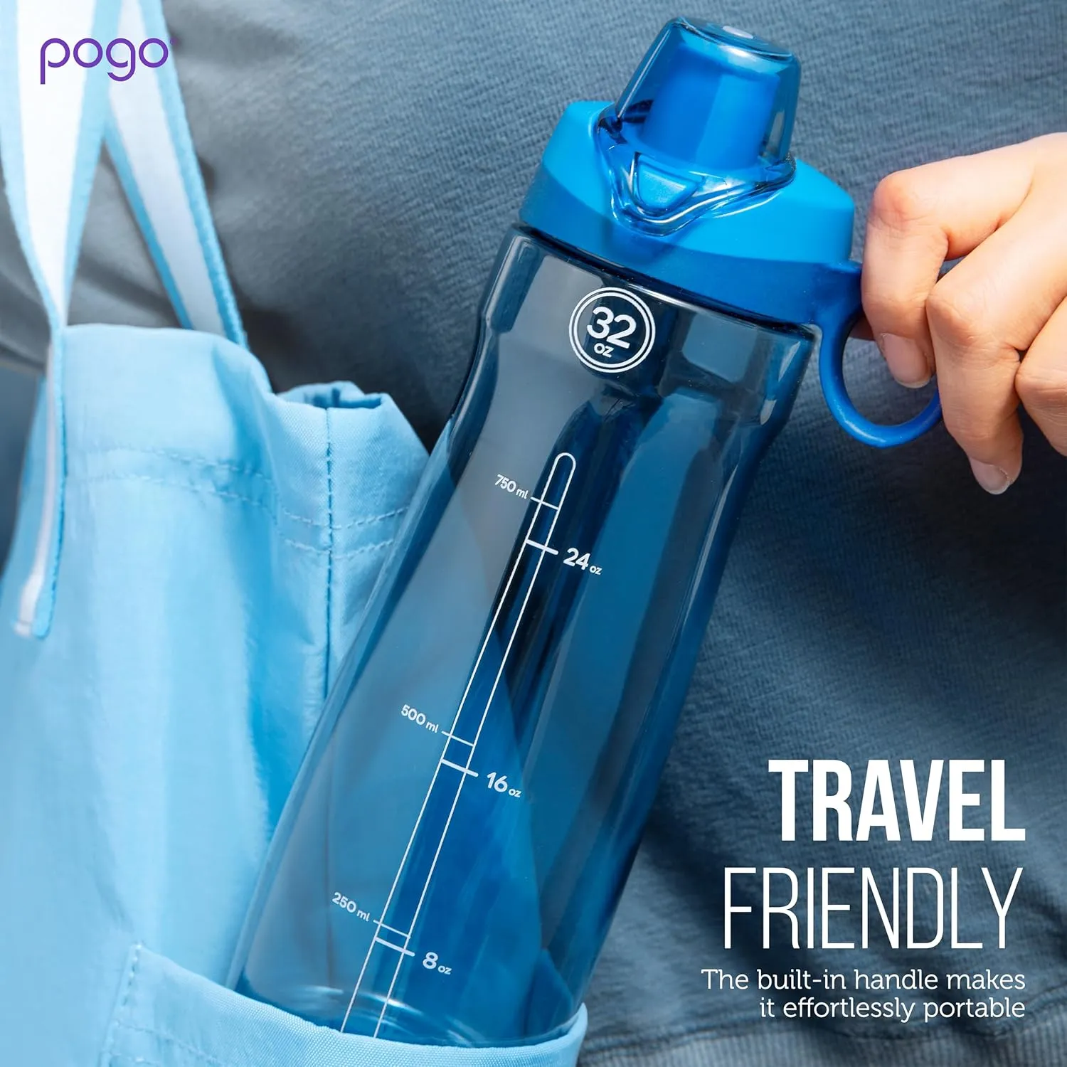 Pogo 18oz Plastic Water Bottle with Straw Lid with Carry Handle, Reusable, BPA Free, Dishwasher Safe, Perfect for Travel, School, Outdoors, and Gym