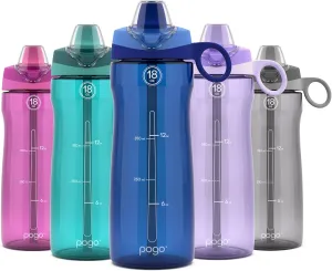 Pogo 18oz Plastic Water Bottle with Straw Lid with Carry Handle, Reusable, BPA Free, Dishwasher Safe, Perfect for Travel, School, Outdoors, and Gym