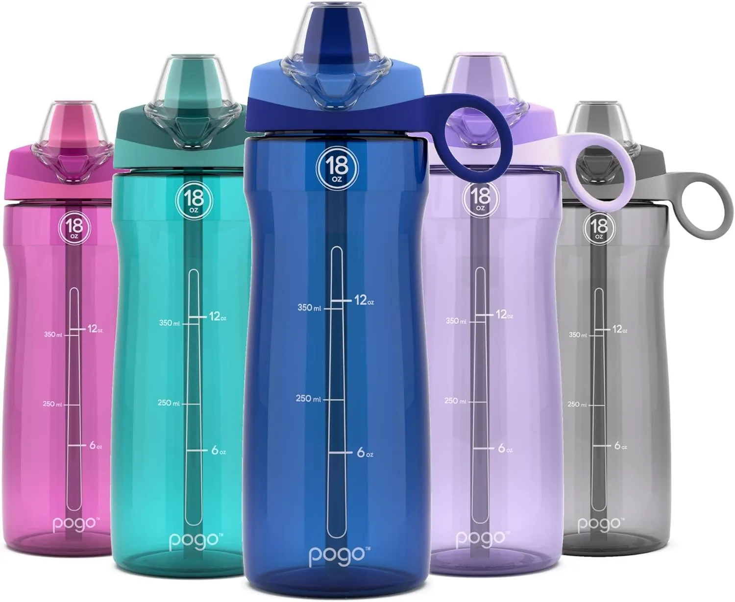 Pogo 18oz Plastic Water Bottle with Straw Lid with Carry Handle, Reusable, BPA Free, Dishwasher Safe, Perfect for Travel, School, Outdoors, and Gym