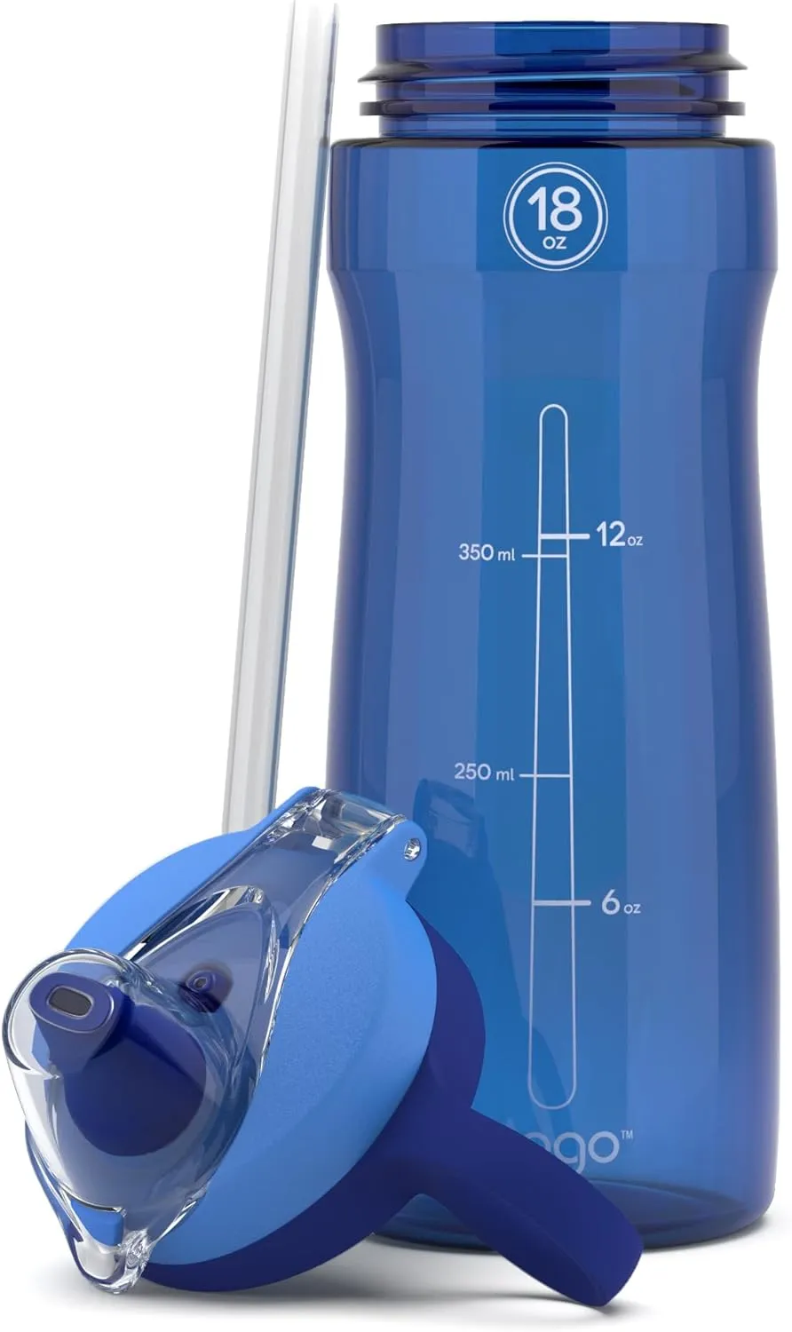 Pogo 18oz Plastic Water Bottle with Straw Lid with Carry Handle, Reusable, BPA Free, Dishwasher Safe, Perfect for Travel, School, Outdoors, and Gym