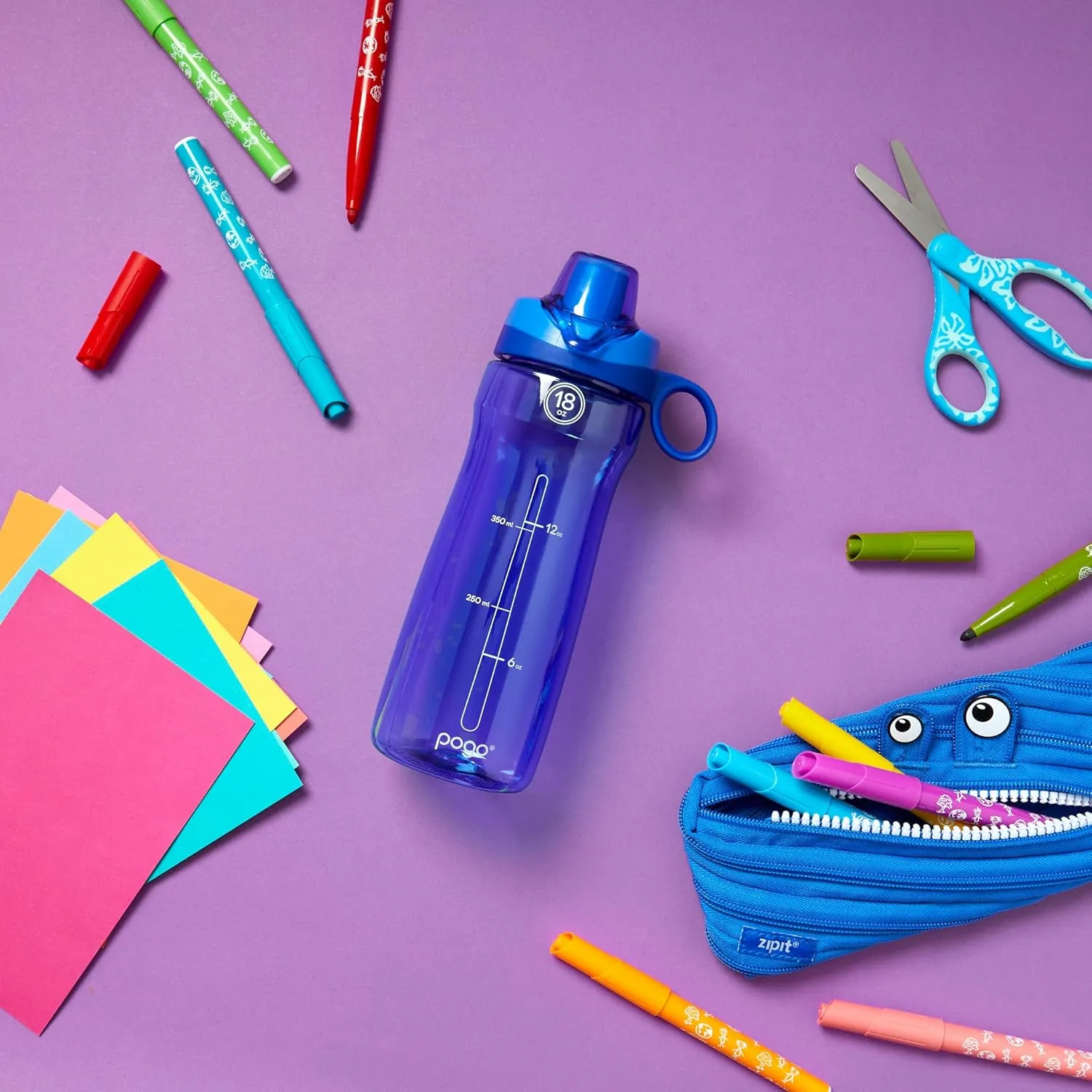 Pogo 18oz Plastic Water Bottle with Straw Lid with Carry Handle, Reusable, BPA Free, Dishwasher Safe, Perfect for Travel, School, Outdoors, and Gym