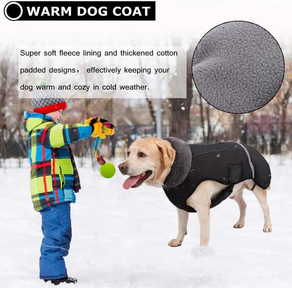QBLEEV Warm Dog Coat Reflective Dog Jacket, Waterproof Dog Winter Coat Turtleneck Dog Clothes for Cold Weather, Thick Fleece Dog Snowsuit Christmas Dog Vest Pet Apparel for Small Medium Large Dogs S