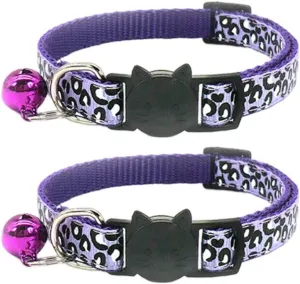 Reflective 2 Pack Breakaway Cat Collars with Bell Leopard Pattern Cute Kitty Adjustable 7.5-12.5 Inch Safe Kitten Collars Charms