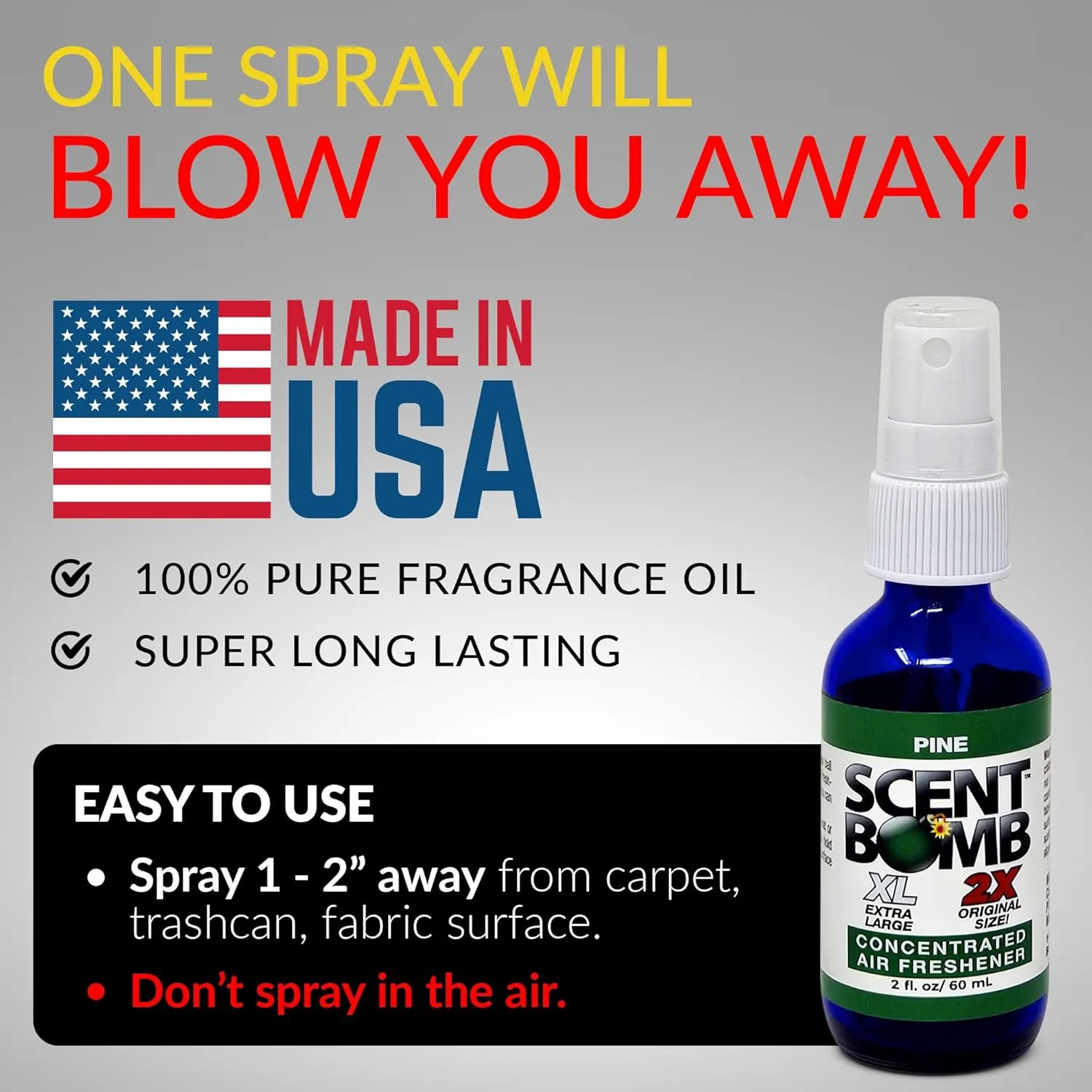 Scent Bomb Air Freshener Spray 2-Pack, Long-Lasting Odor Eliminator for Home & Car, Effective Deodorizer Spray for Kitchen, Bathroom, Fresh Room Spray & Smell Neutralizer, 2 oz, Pine